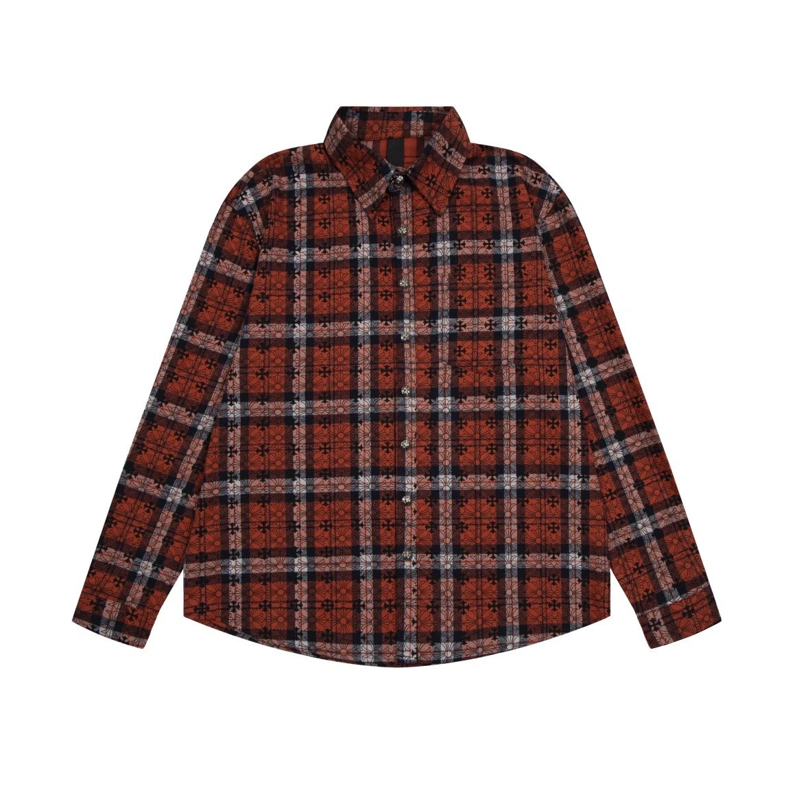 Chrome Hearts Shirt Leather Cross Patch Plaid Red