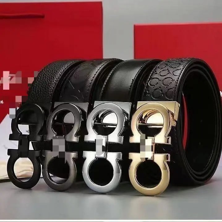 Men's Embossed Leather Belts with Metal Buckles