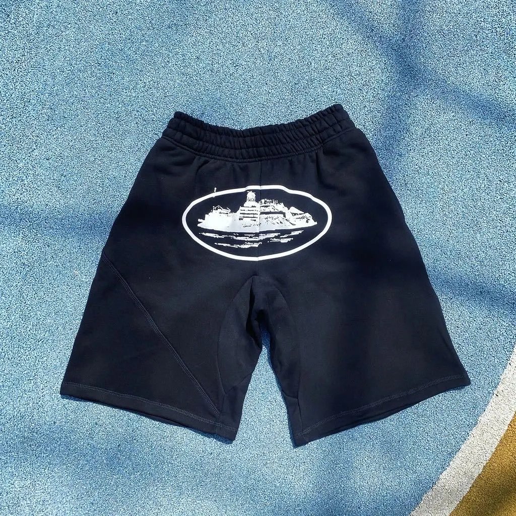 Corteiz Alcatraz Sweat Shorts Logo Print Black