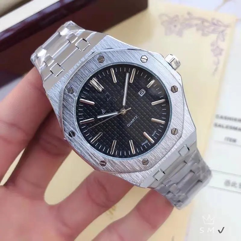 Silver-Toned Quartz Watch with Black Dial