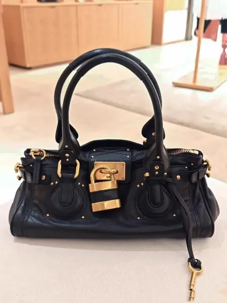 Chloé Paddington Black Leather Handbag with Gold Hardware - 2
