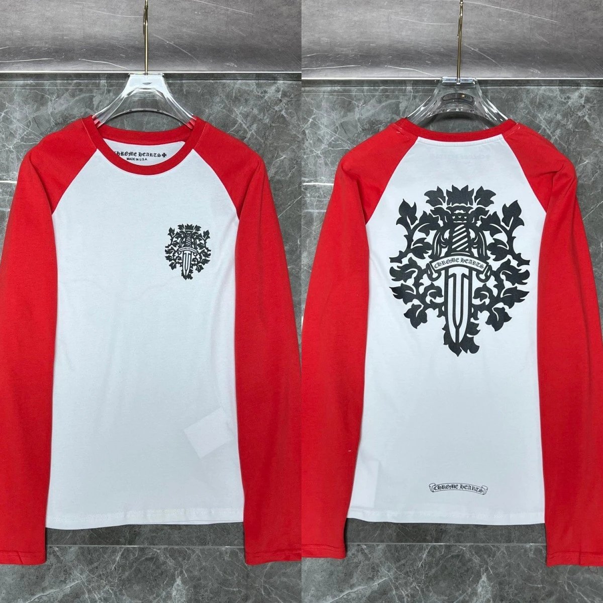 Chrome Hearts T-shirt Raglan Vine Dagger White Red