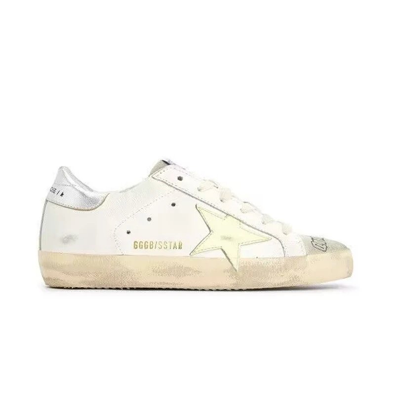 Golden Goose Super-Star Low White Silver Light Yellow Star