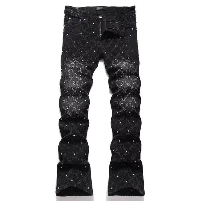 Amiri Jeans Slim Diamond Embroidered Black