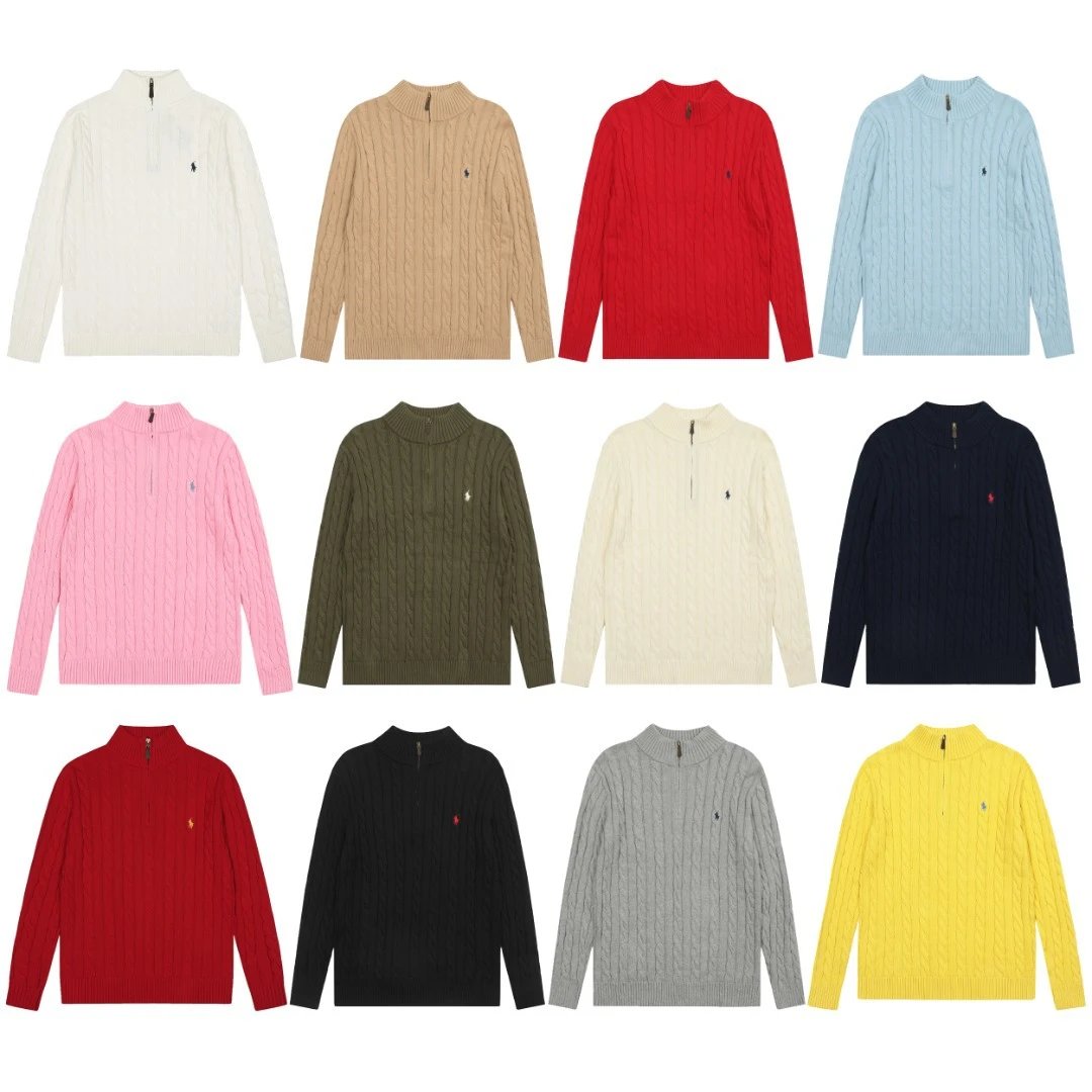 Sweep Size ~ RL Embroidered Pony Mark Half Zipper Twist Top Casual All-match Sweater Knitted Sweater for Men and Women - 725640