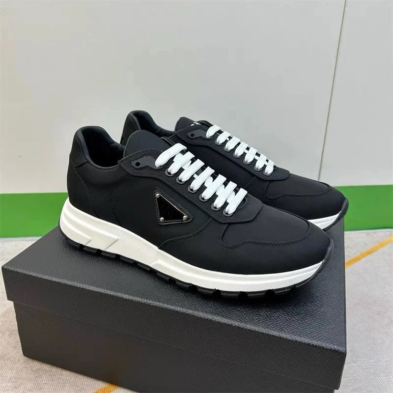 Prada Nylon and Leather Low Black White