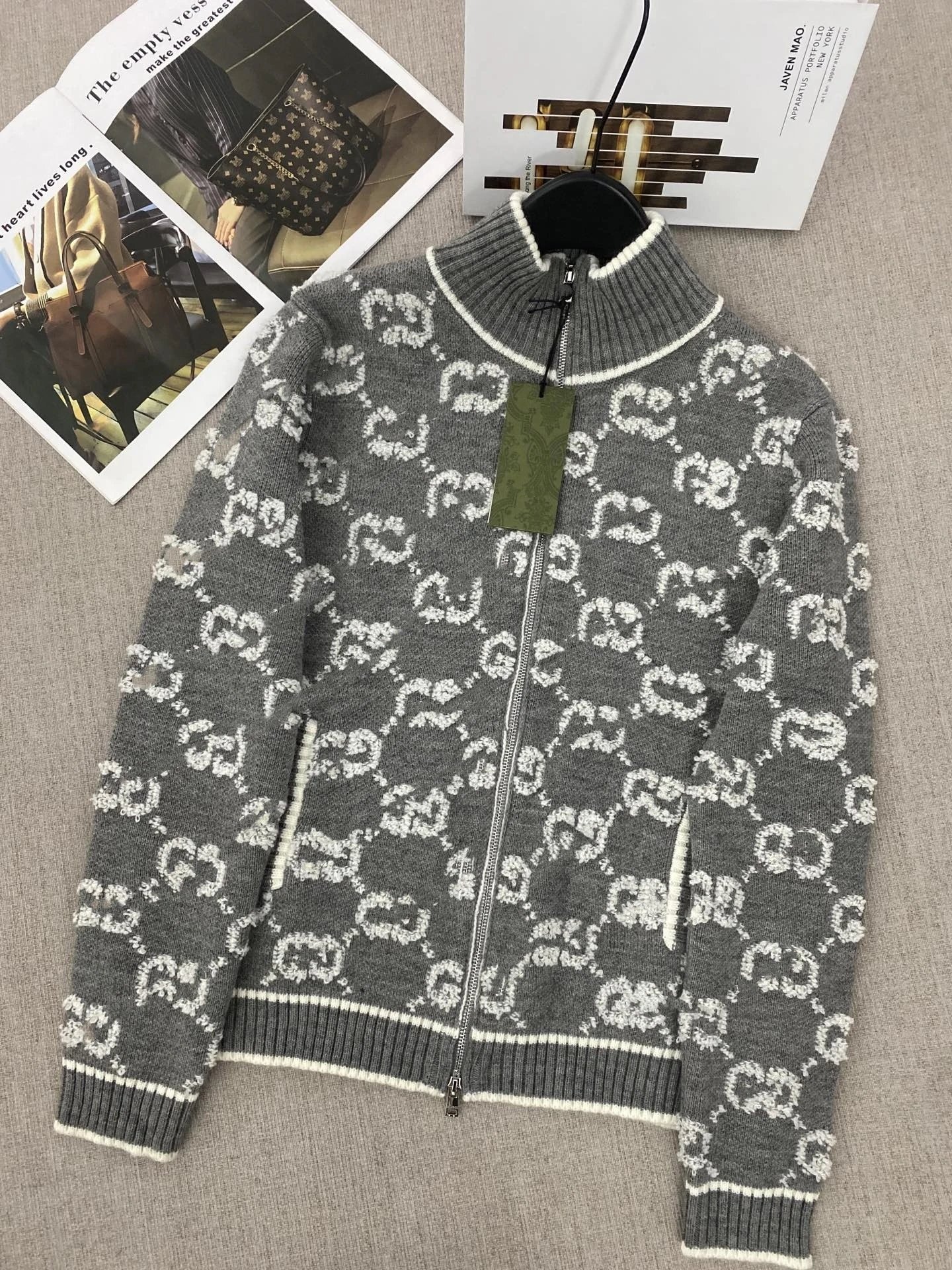 Gucci Zip Sweater Wool GG Towel Embroidery Grey