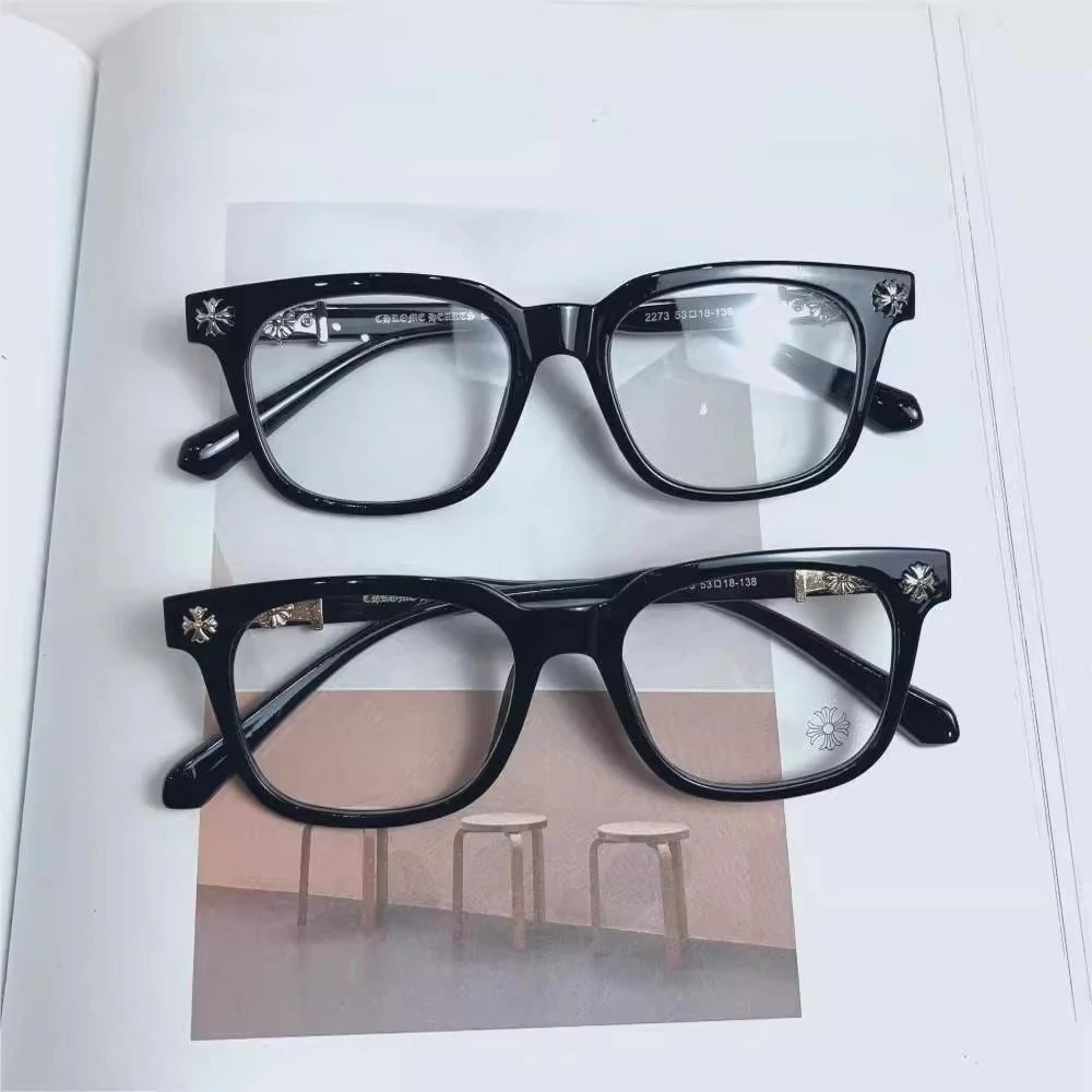 Black Square Eyeglasses with Chrome Accents