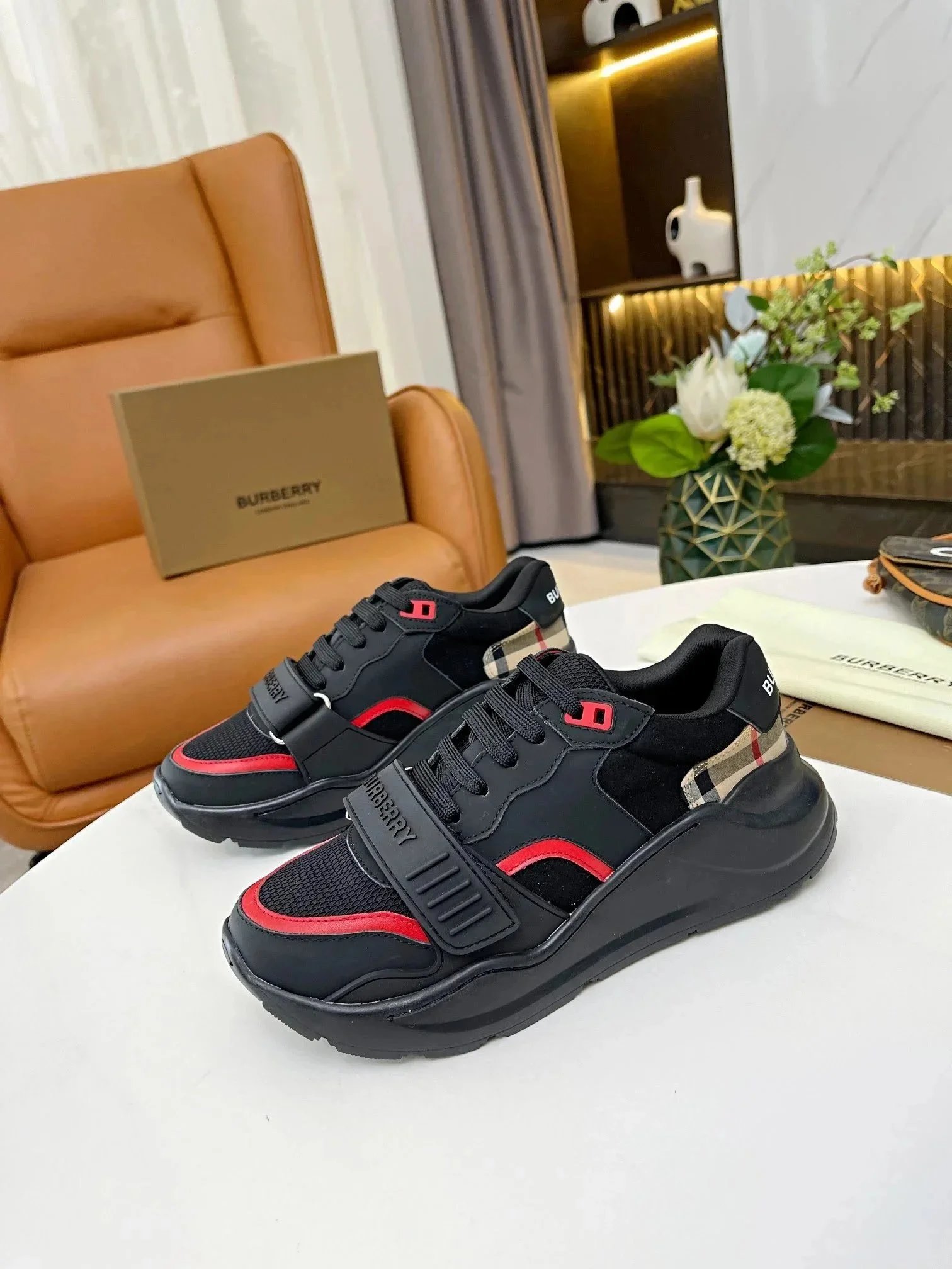 Burberry Check Print Beige Brown Black White Grey Casual Sneakers