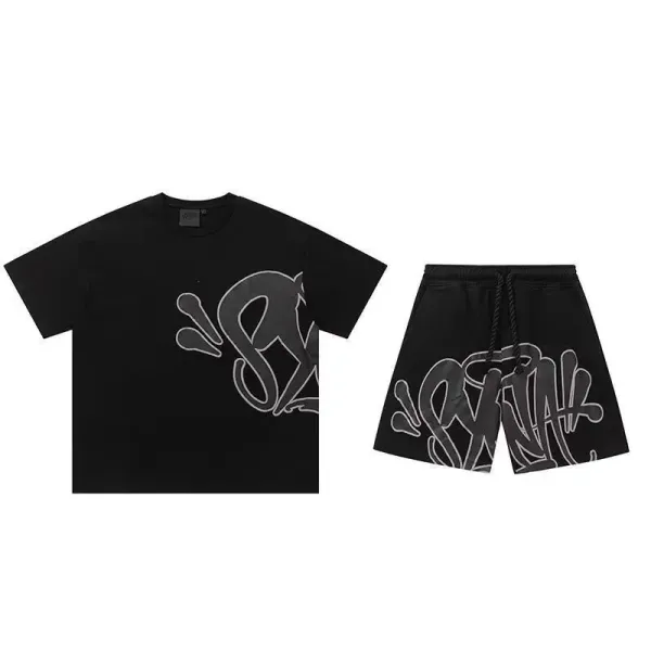 Off-White Graffiti Print Light Blue T-Shirt and Shorts Set - 11