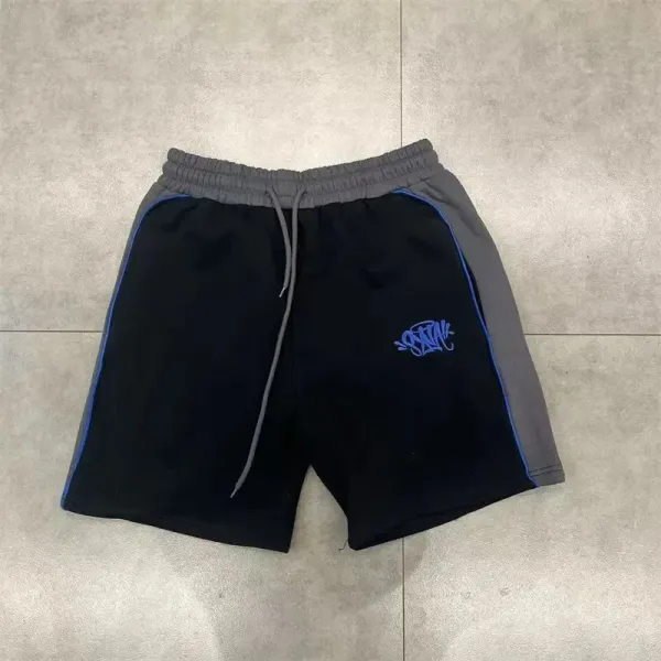 Design Graffiti-Embroidered Track Shorts Black/Gray/Blue - 1