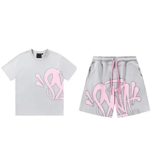 Off-White Graffiti Print Light Blue T-Shirt and Shorts Set - 9
