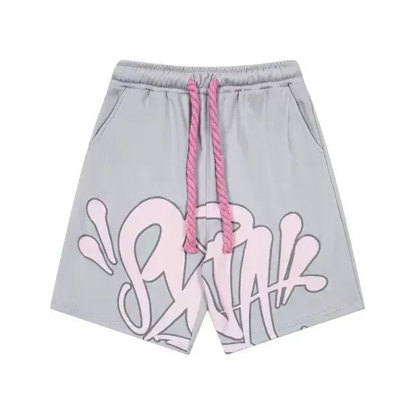 Off-White Graffiti Print Drawstring Shorts Gray Pink - 1