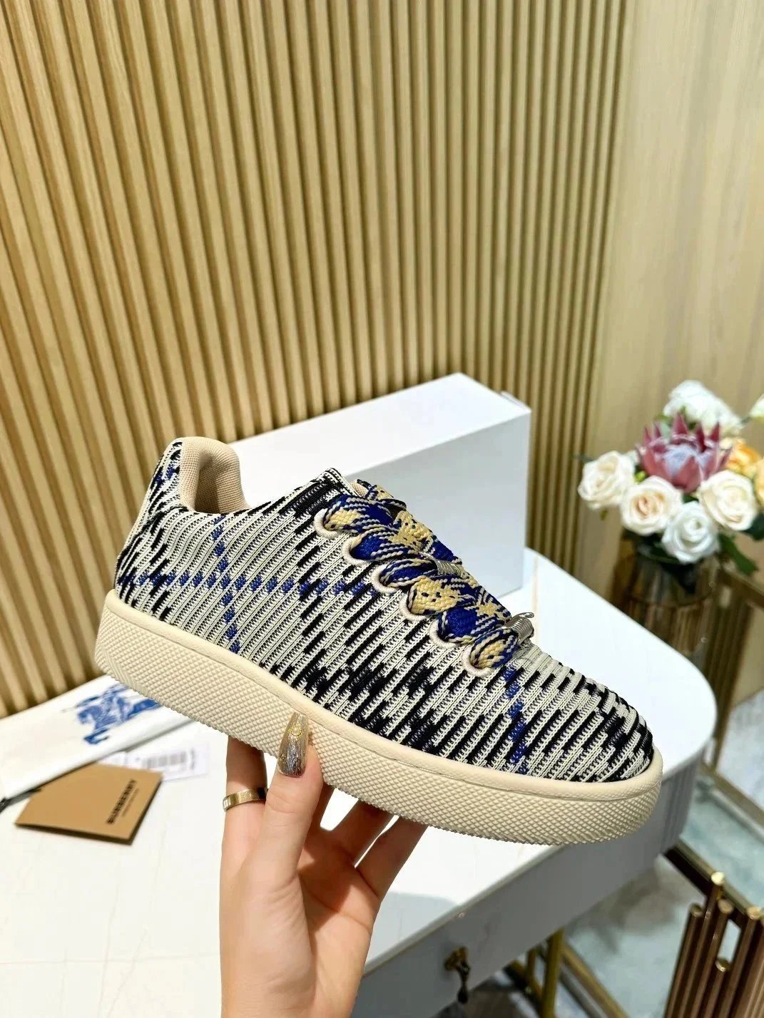 Burberry Check Print Beige Brown Black White Grey Casual Sneakers