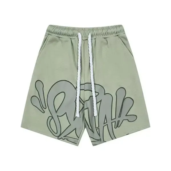 Design Graffiti-Print Drawstring Shorts Sage Green Shorts - 1