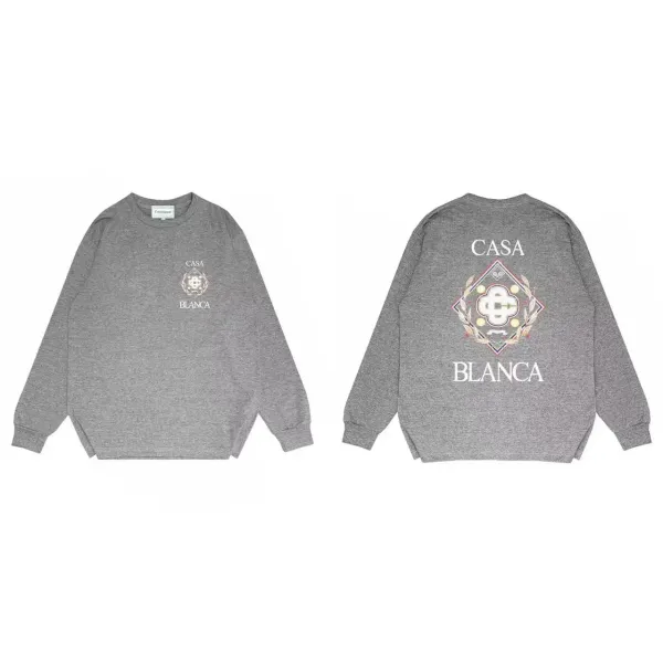 Casa Blanca Embroidered Logo Long-Sleeve Tee Gray - 1