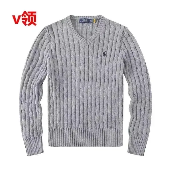 Ralph Lauren Cable Knit V-Neck Sweater Gray - 1
