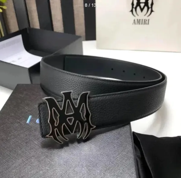 Amiri Double M Logo Belt White Leather - 3