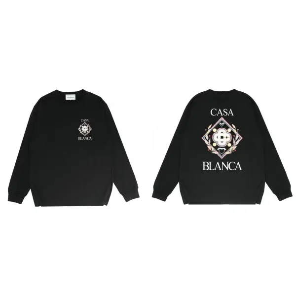Casa Blanca Embroidered Logo Long-Sleeve T-Shirt Black - 1