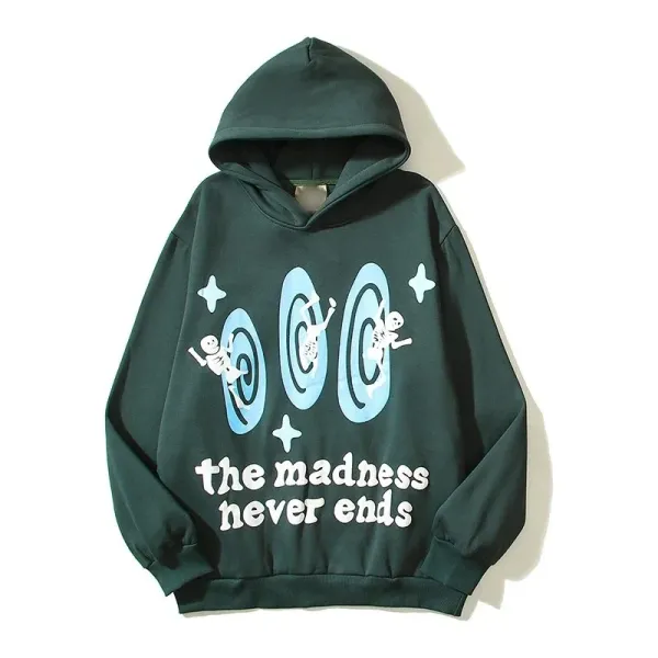 Design 'The Madness Never Ends' Graphic Hoodie Army Green - 1