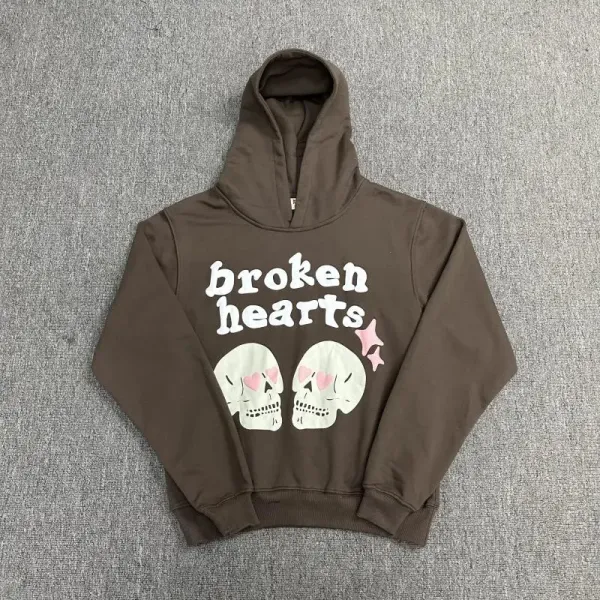 Broken Hearts Skull Graphic Hoodie Brown - 1