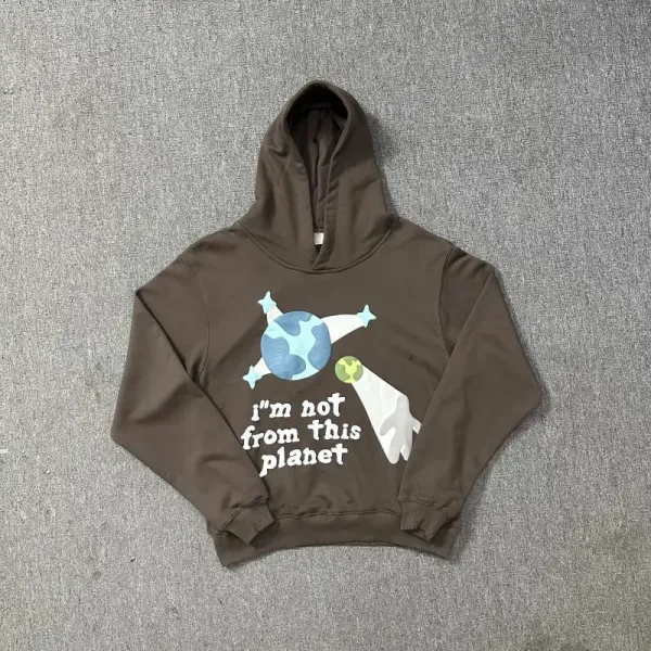 Design 'I'm Not From This Planet' Graphic Hoodie Brown - 1