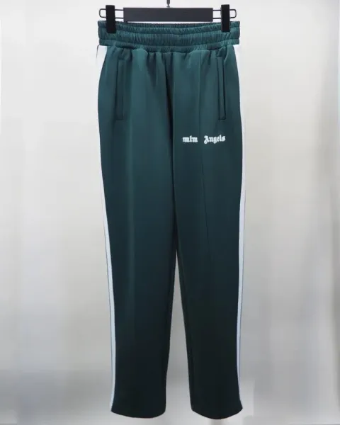 Palm Angels Track Pants Dark Green with White Side Stripes - 1