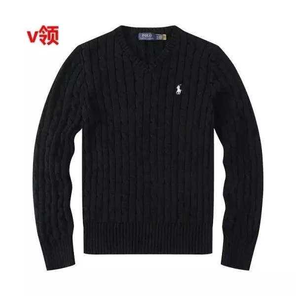 Ralph Lauren Cable Knit V-Neck Sweater Black - 1