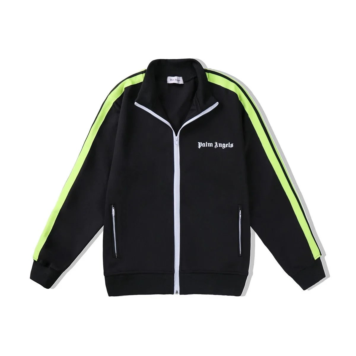 Palm Angels Track Jacket Black with Neon Green Stripes Outerwear - 1