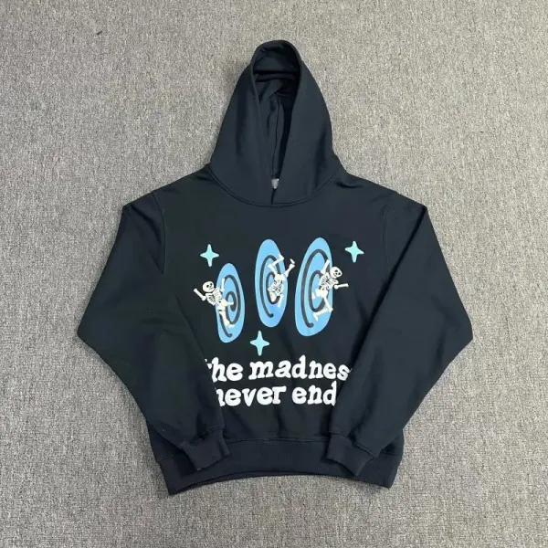 Design 'The Madnes Never End' Graphic Hoodie Black - 1