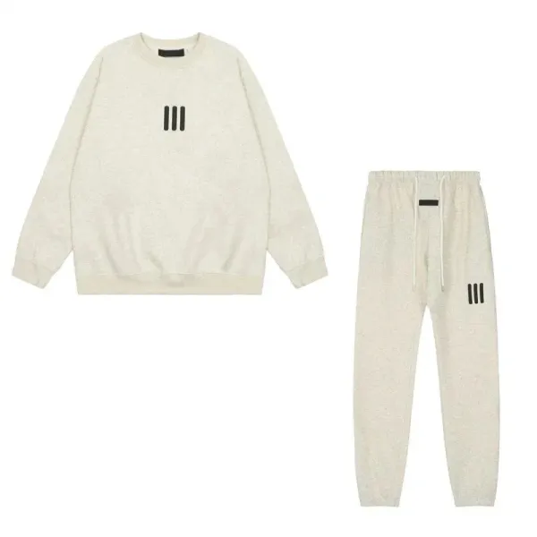 Fear of God Essentials Three-Stripe Beige Sweatshirt and Sweatpants Set - 1