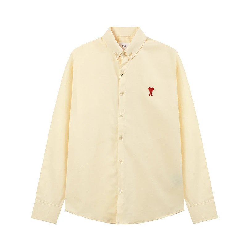 Ami Paris Classic Fit Cotton Shirt Brown Blue Pink Yellow White Minimalist
