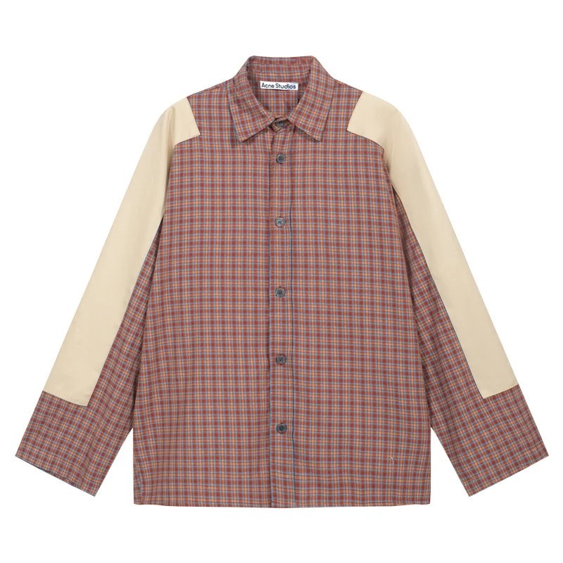 Acne Studios Acne Studios Plaid Patchwork Button-Up Shirt Brown