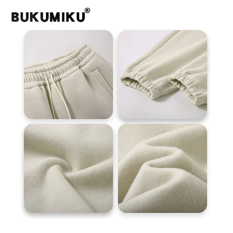 BUKUMIKU Thermal Fleece Beige Hoodie And Jogger Set