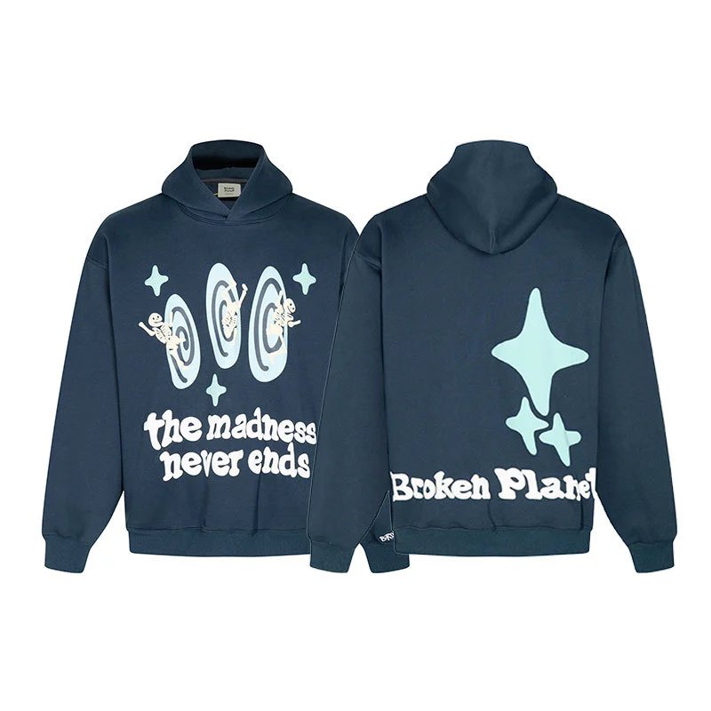 Broken Planet Unisex 'The Madness Never Ends' Navy Blue Hoodie Navy