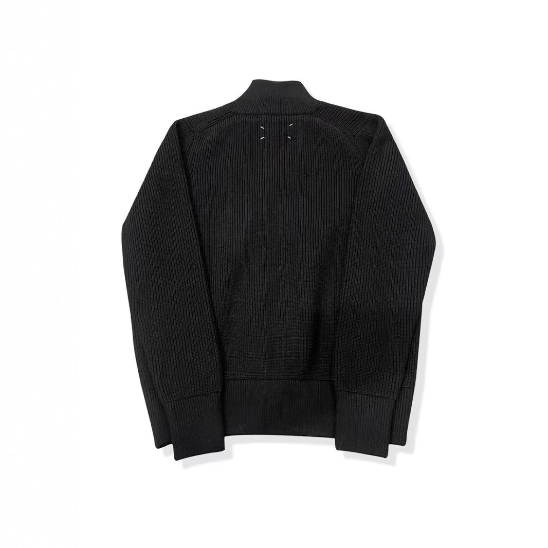Ribbed Knit Zip-Up Navy Blue Casual Sweater Jacket