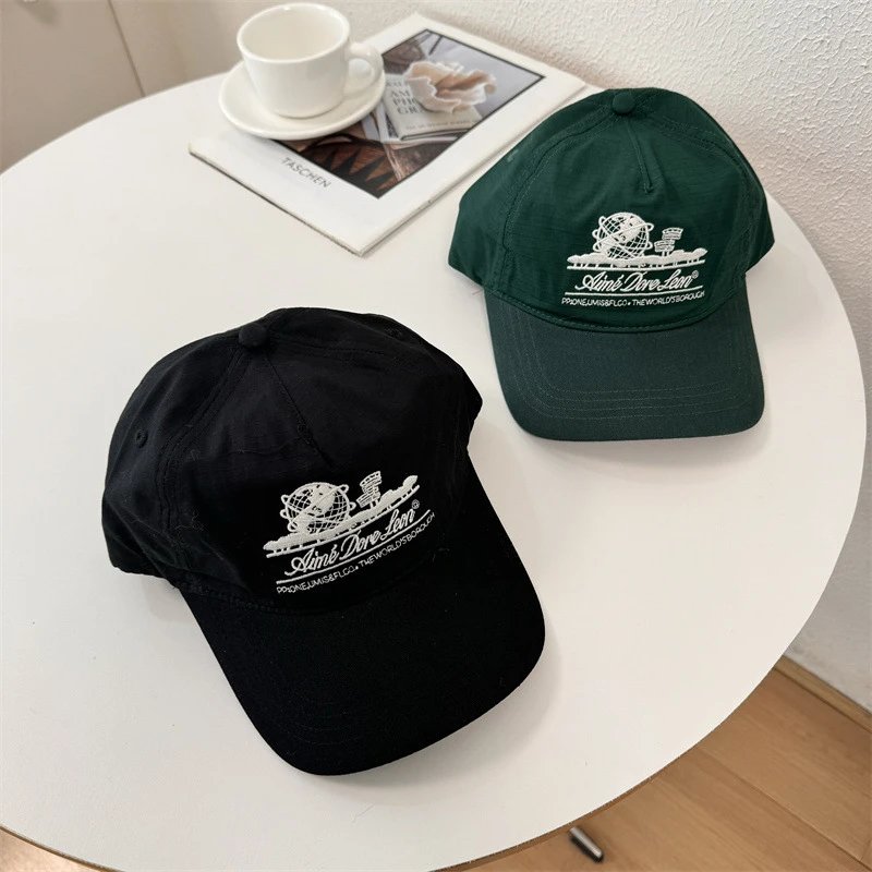 Aimé Dove Leon Embroidered Logo Green Beige Navy Baseball Cap