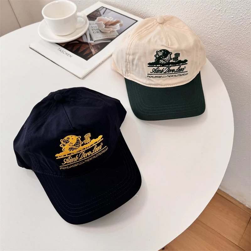 Aimé Dove Leon Embroidered Logo Green Beige Navy Baseball Cap