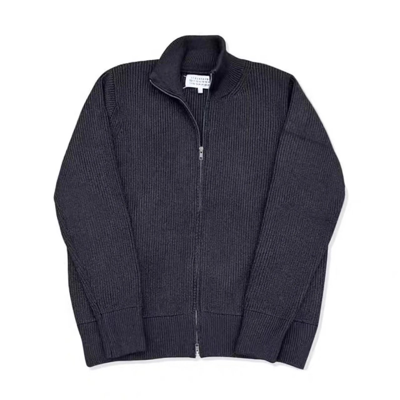 Maison Margiela Black Ribbed Zip-Up Cardigan