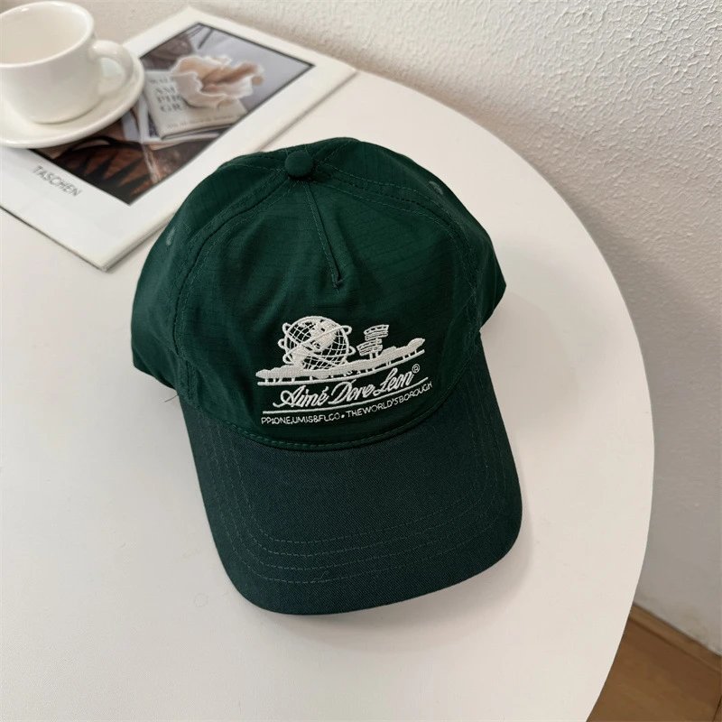 Aimé Dove Leon Embroidered Logo Green Beige Navy Baseball Cap