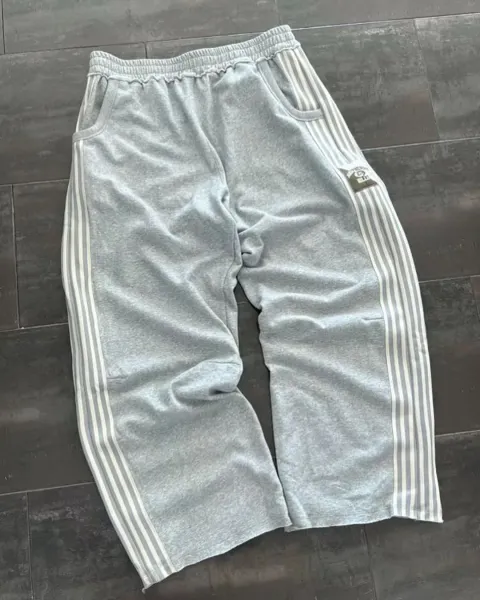 Adidas Originals Track Pants Gray with White Stripes Sweatpants - 5