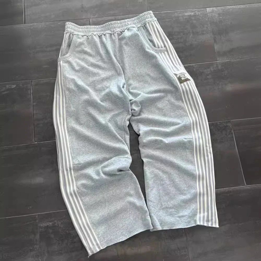 Grey Sweatpants With White Stripes Casual Track Pants