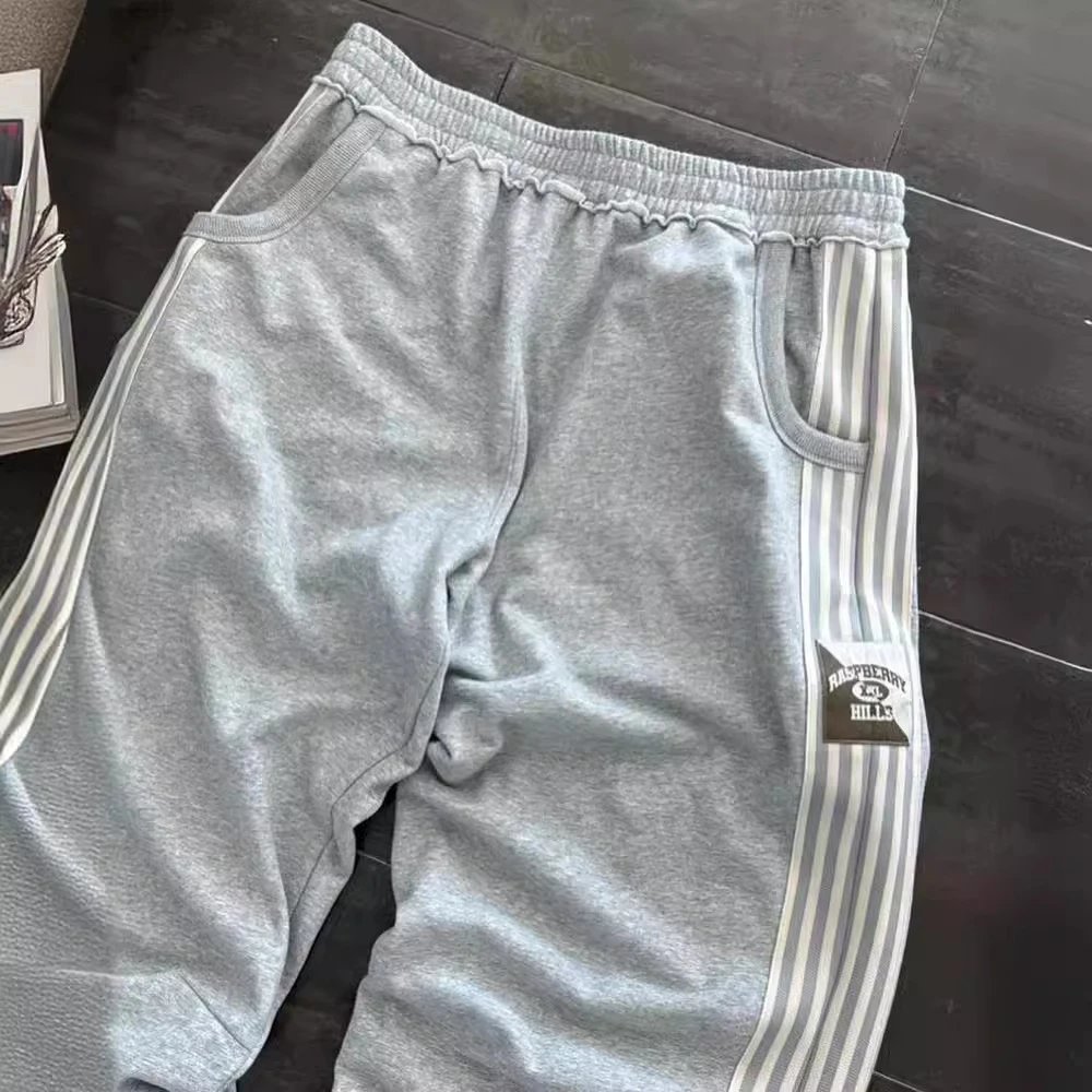 Grey Sweatpants With White Stripes Casual Track Pants