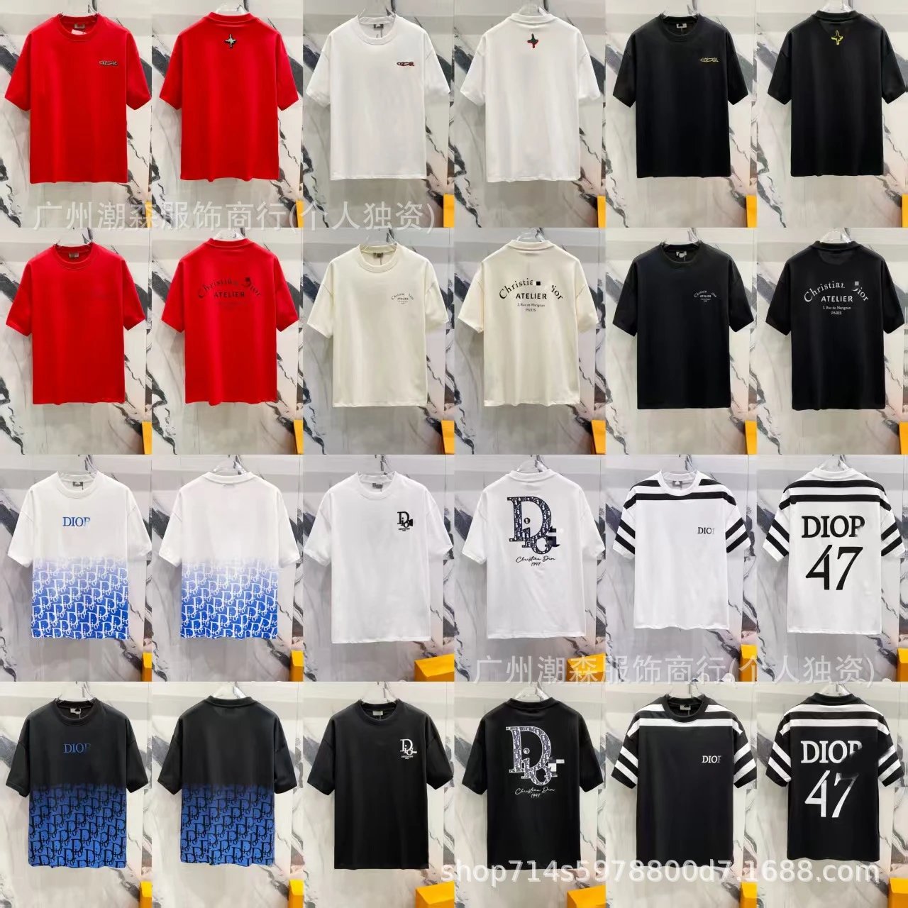 Dior T-Shirt Black White Beige Red Orange Casual Graphic Tee