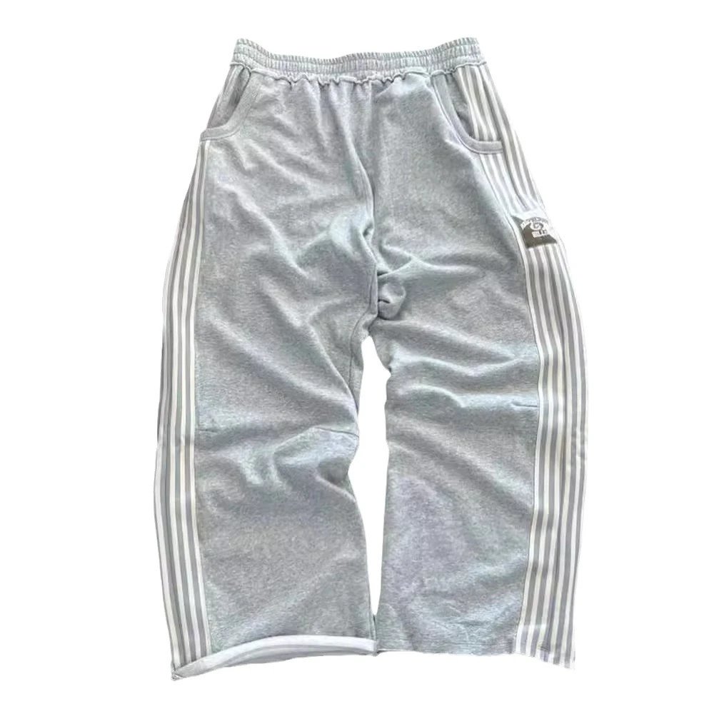 Grey Sweatpants With White Stripes Casual Track Pants