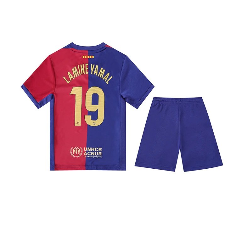 FC Barcelona FC Barcelona Lamine Yamal Kids Soccer Jersey & Shorts Set, Red/Blue Colorway Multicolor