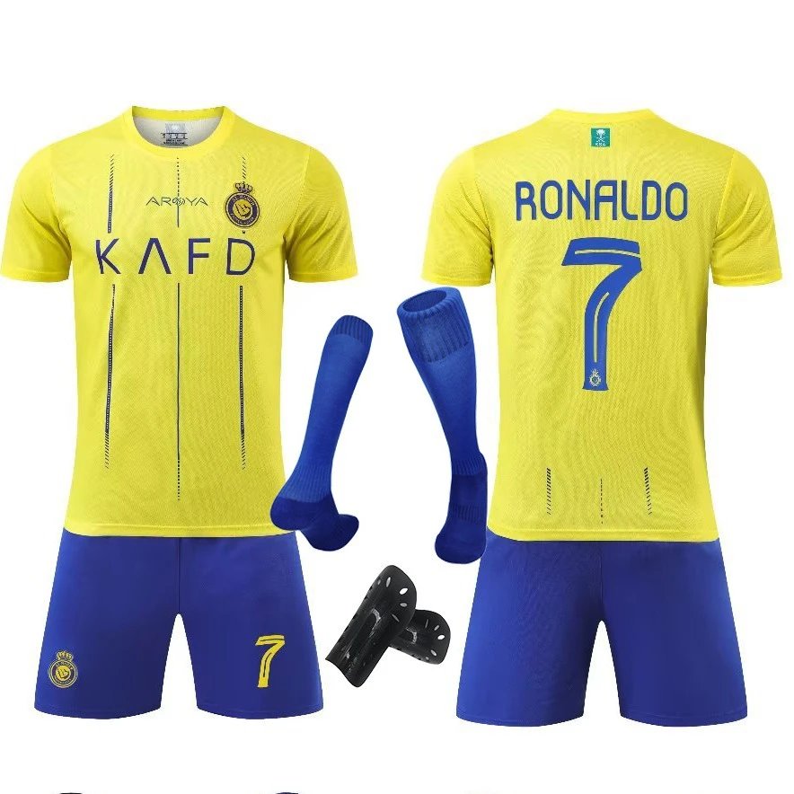 Al Nassr Ronaldo Yellow Blue Soccer Jersey Set
