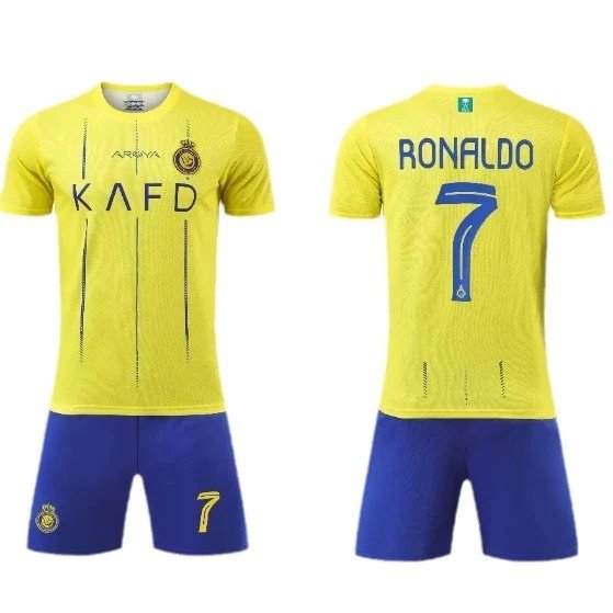 Al Nassr Ronaldo Yellow Blue Soccer Jersey Set