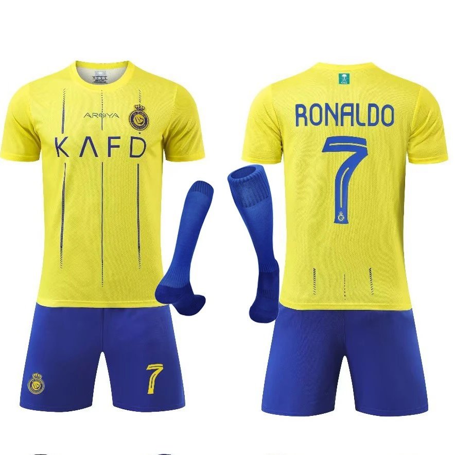 Al Nassr Ronaldo Yellow Blue Soccer Jersey Set