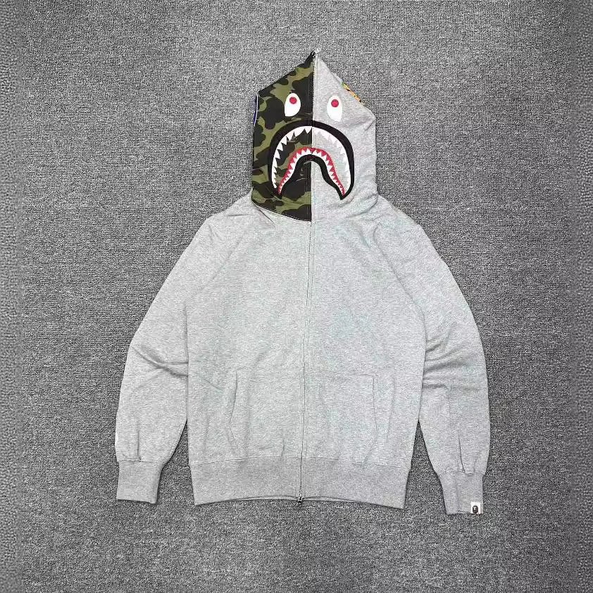 A Bathing Ape Shark Hoodie Gray Black Streetwear